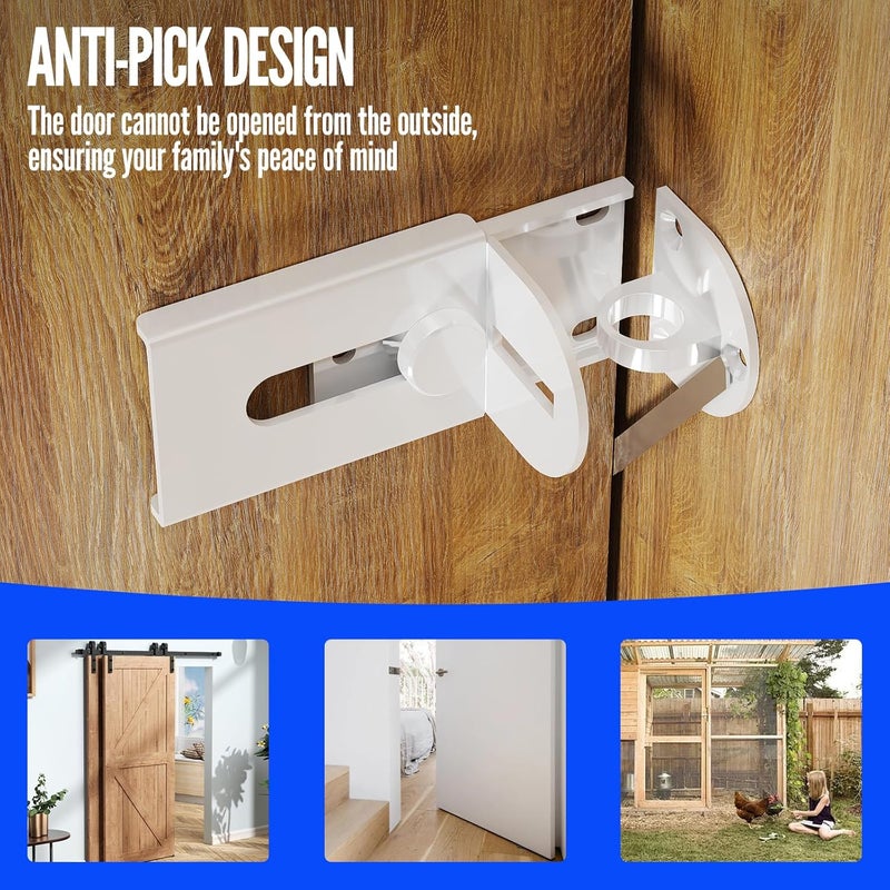 GMSP Sliding Door Lock, 90 Degree Door Hasp Latch Lock, Stainless Steel Security Right Angle Padlock with Screws for Push/Sliding/Barn Doors (1PC, White, Medium) - Image 3